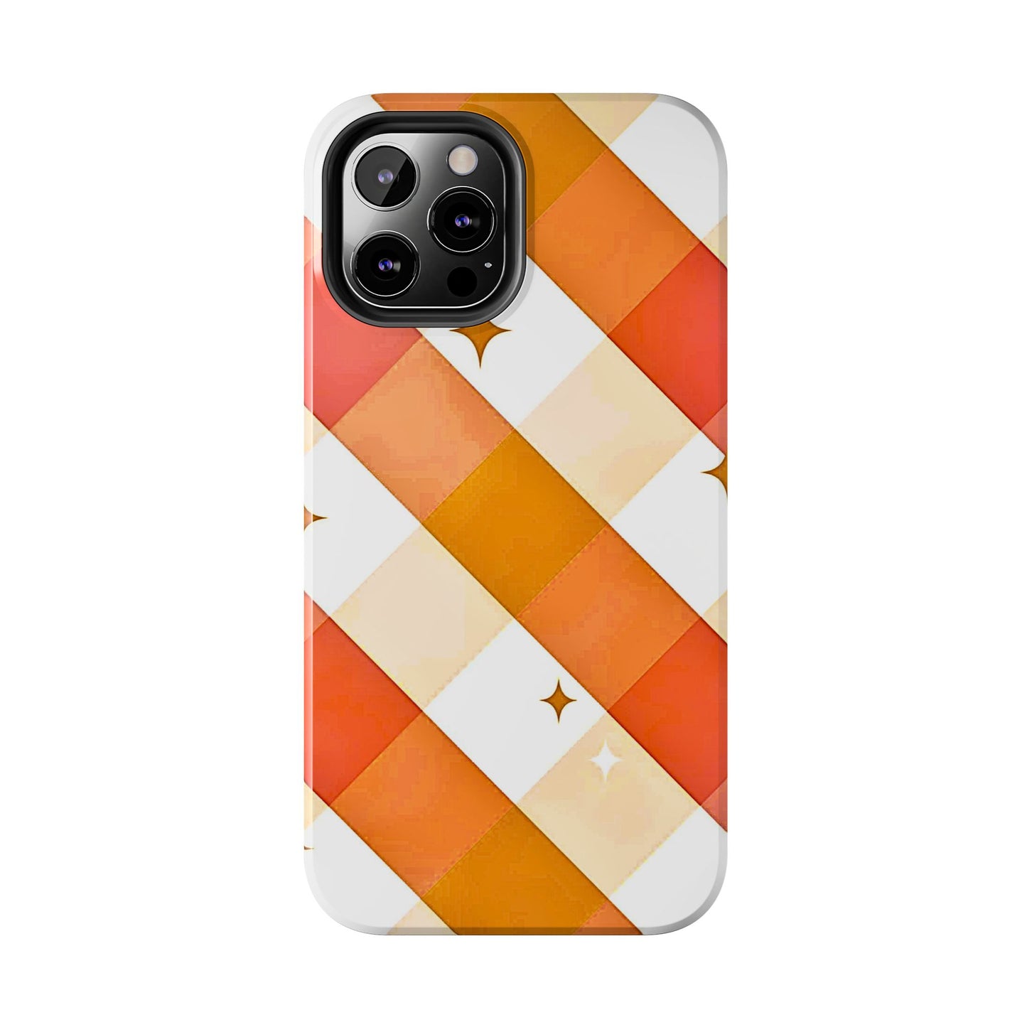 Pastel Orange & Pink Checkered Stars Tough Phone Case | Aesthetic