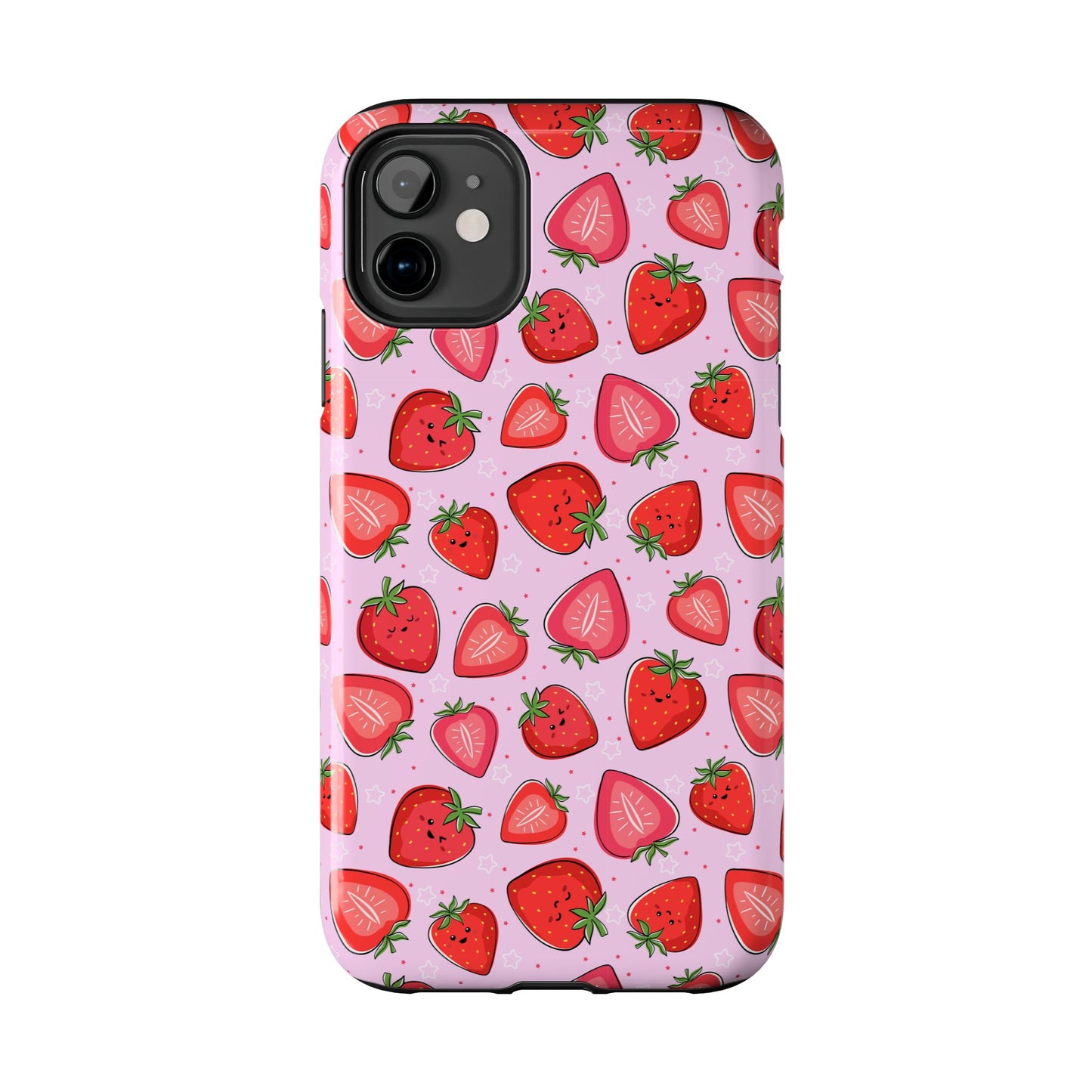 Kawaii Strawberry Cartoon Pattern Pink Aesthetic Tough Phone Case | Food