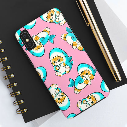 Pink Cute Shark Cats Pattern Tough Phone Case | Animals