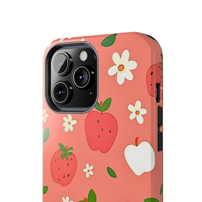 Strawberry Apple Flower Pattern Pink Tough Phone Case | Aesthetic