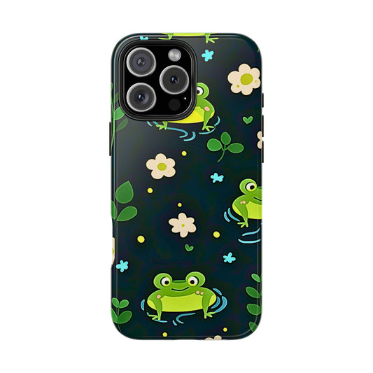 Kawaii Froggy Pattern Black Tough Phone Case | Animals