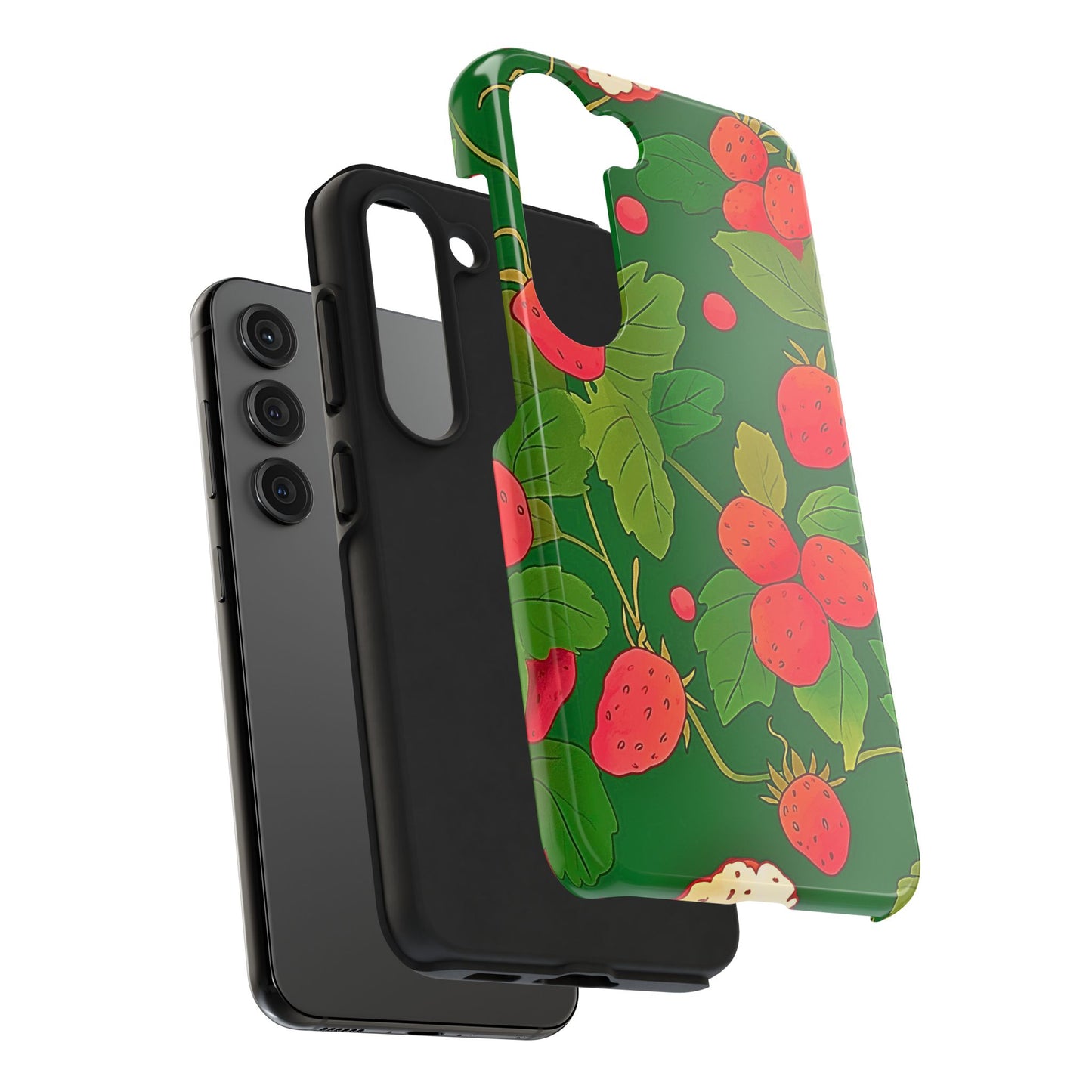 Dark Strawberry Pattern Preppy Tough Phone Case | Aesthetic