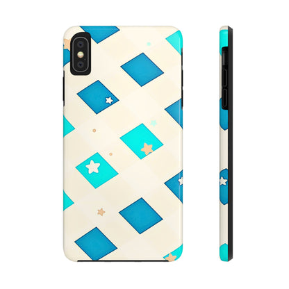Modern Preppy Checkered Teal Stars Tough Phone Case | Aesthetic