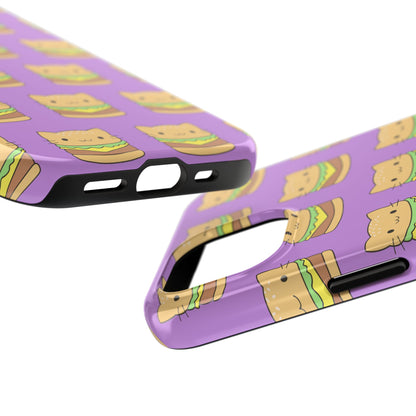 Kawaii Cat Burger Pattern Purple Background Cute Tough Phone Case | Food