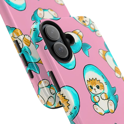 Pink Cute Shark Cats Pattern Tough Phone Case | Animals