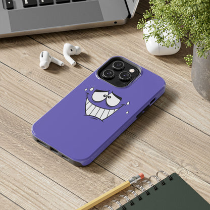 Awkward Nervous Cartoon Face Purple Background Tough Phone Case | Funny
