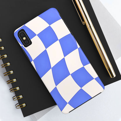 Funda resistente para teléfono con estampado ondulado de cuadros azules | Estética