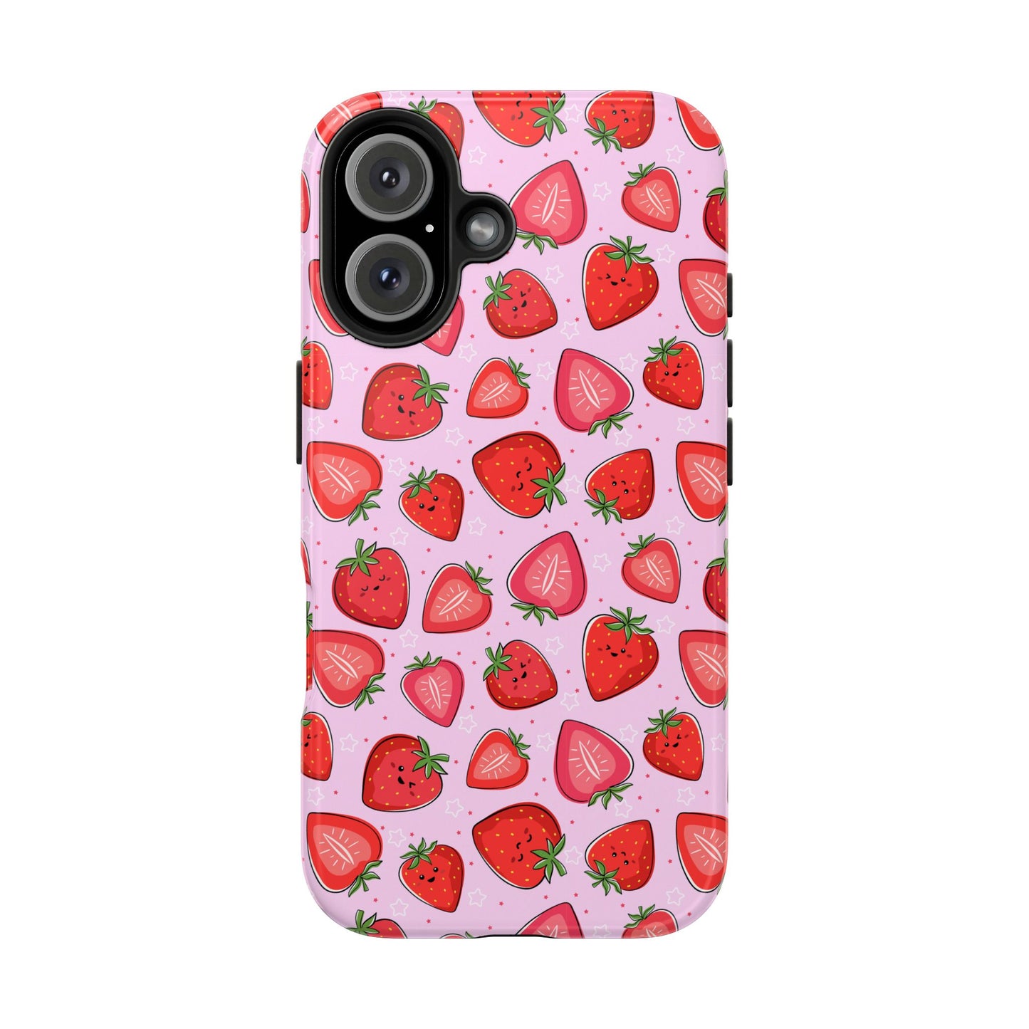 Kawaii Strawberry Cartoon Pattern Pink Aesthetic Tough Phone Case | Food