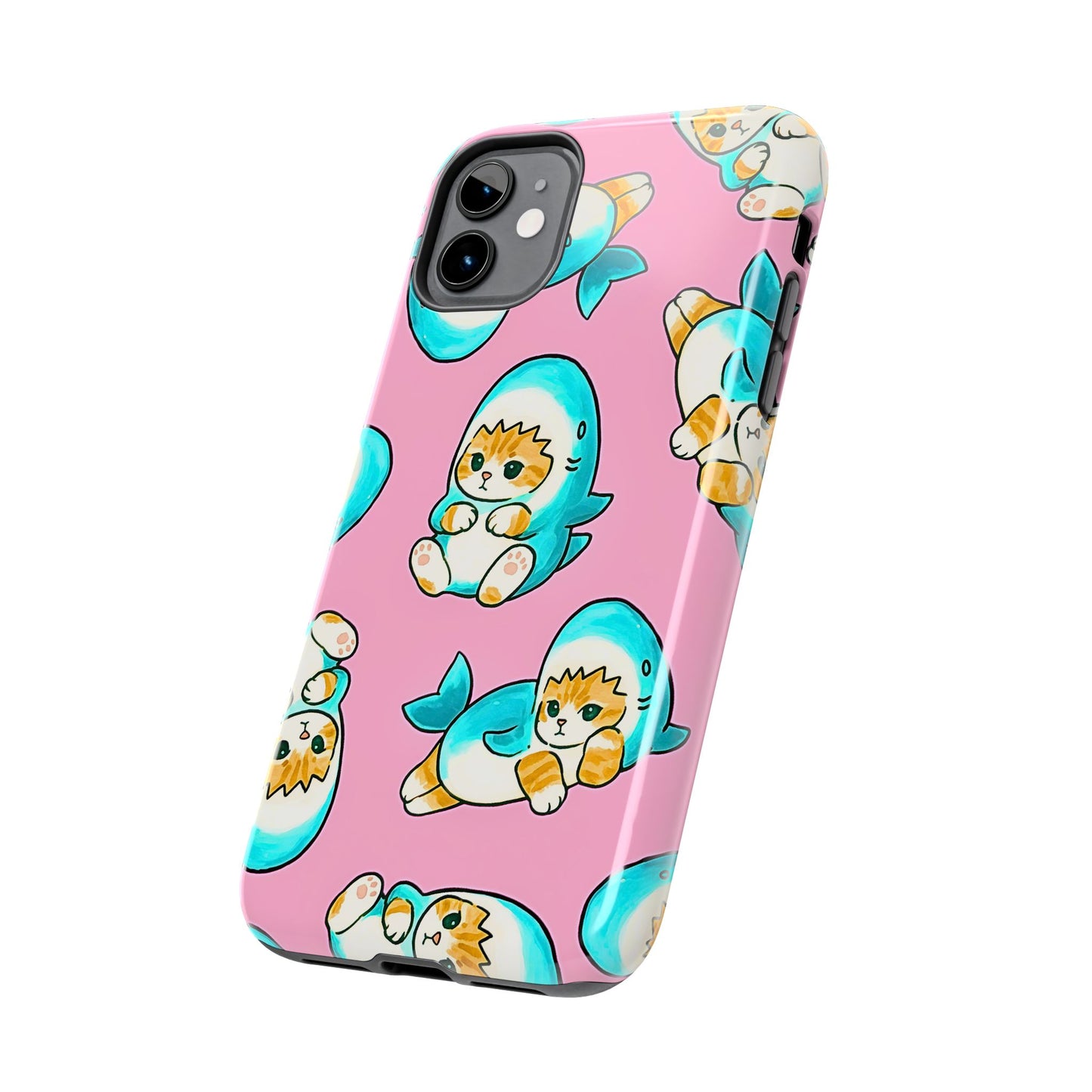Pink Cute Shark Cats Pattern Tough Phone Case | Animals