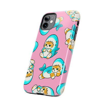Pink Cute Shark Cats Pattern Tough Phone Case | Animals
