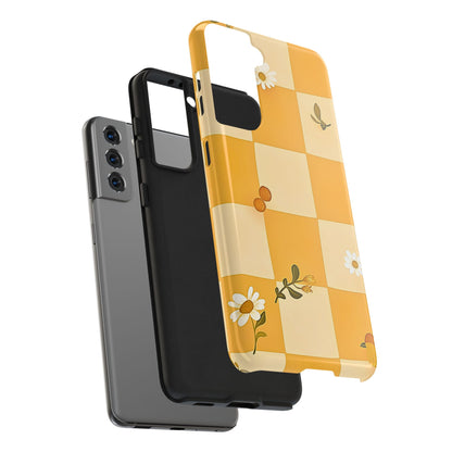 Yellow Checkered Preppy Daisies Tough Phone Case | Aesthetic