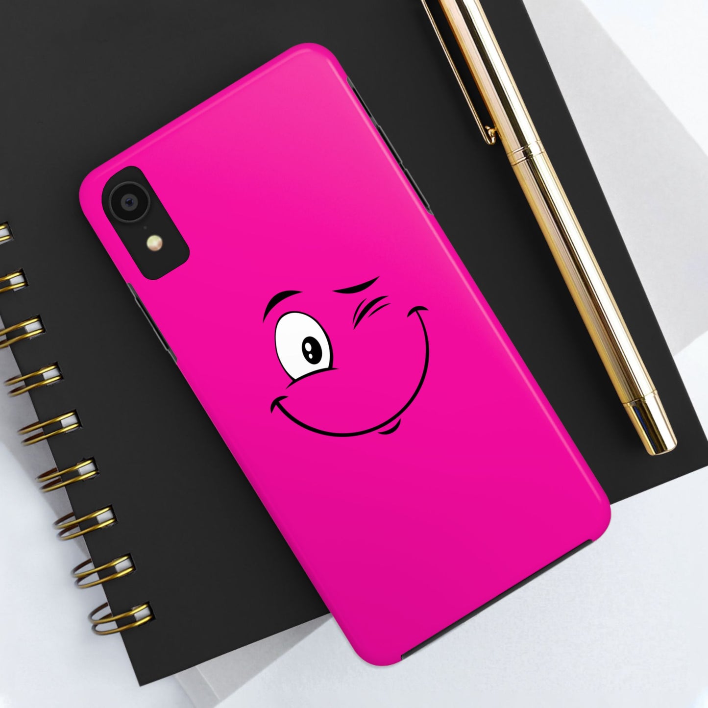 Winking Face Pink Background Cheeky Cartoon Style Tough Phone Case | Funny