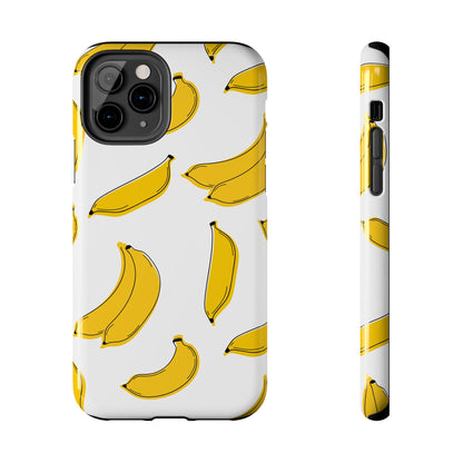 Bold Yellow Banana Pattern Minimal Line Art Tough Phone Case | Food