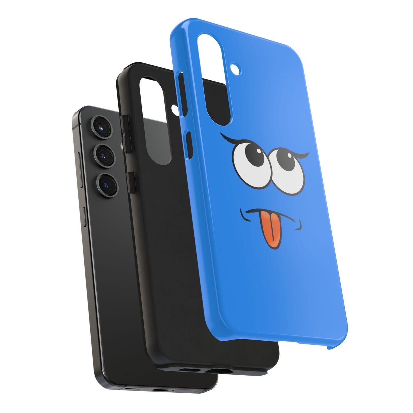 Silly Tongue Out Cartoon Face Blue Background Tough Phone Case | Funny