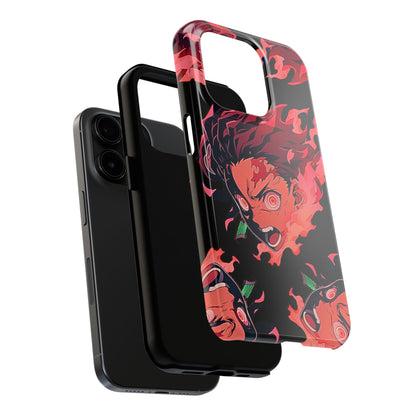 Tanjiro Kamado Flamed Style Black Tough Phone Case | Anime - Demon Slayer