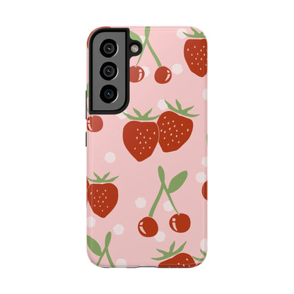 Cute Pink and Red Cherry and Strawberry Tough Phone Case | Food