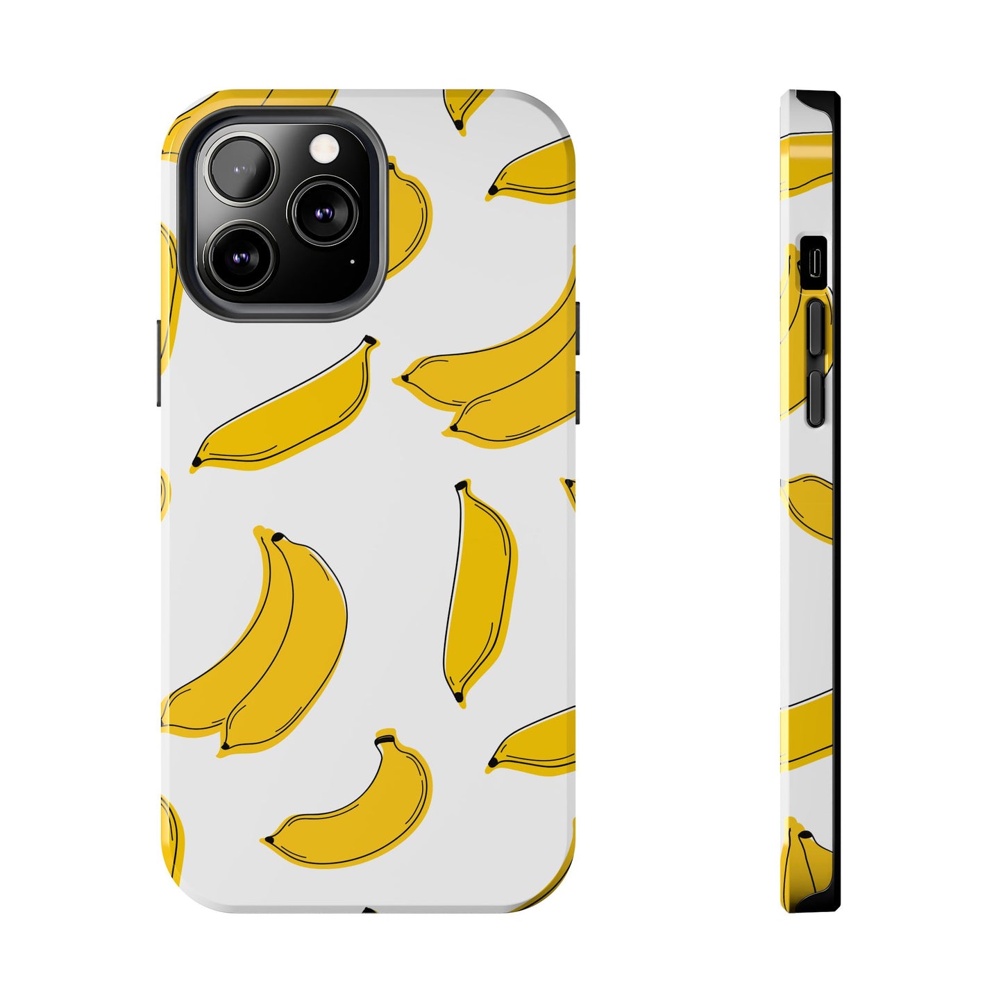 Bold Yellow Banana Pattern Minimal Line Art Tough Phone Case | Food