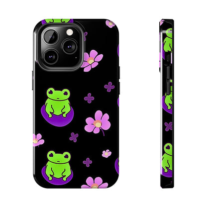 Cute Frog & Pink Flowers Pattern Style Tough Phone Case | Animals