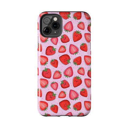 Kawaii Strawberry Cartoon Pattern Pink Aesthetic Tough Phone Case | Food