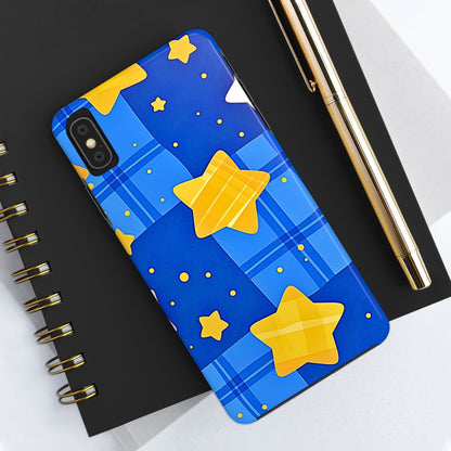 Funda resistente para teléfono con estampado de estrellas y cuadros preppy | Estética