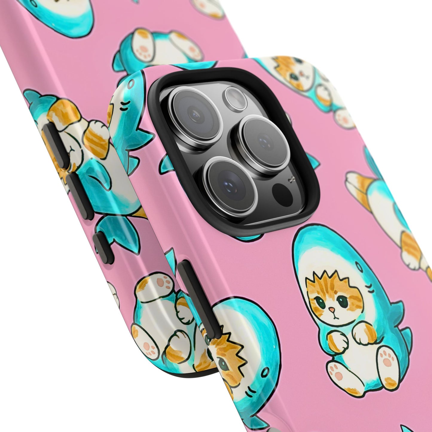 Pink Cute Shark Cats Pattern Tough Phone Case | Animals