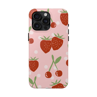 Cute Pink and Red Cherry and Strawberry Tough Phone Case | Food