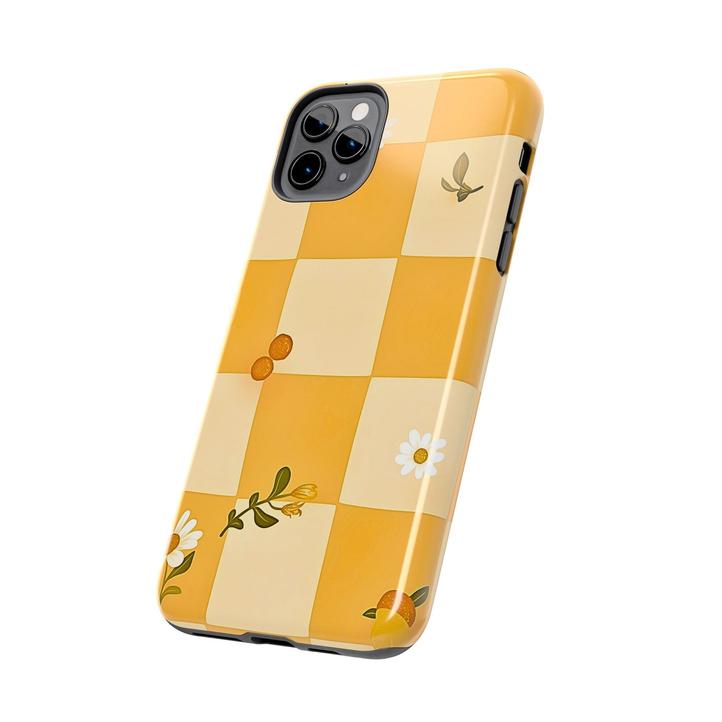 Yellow Checkered Preppy Daisies Tough Phone Case | Aesthetic