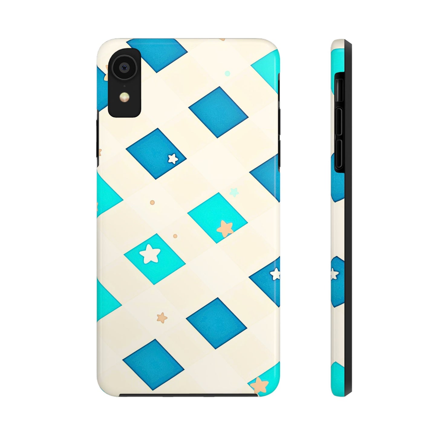 Modern Preppy Checkered Teal Stars Tough Phone Case | Aesthetic