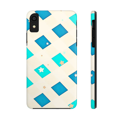 Modern Preppy Checkered Teal Stars Tough Phone Case | Aesthetic