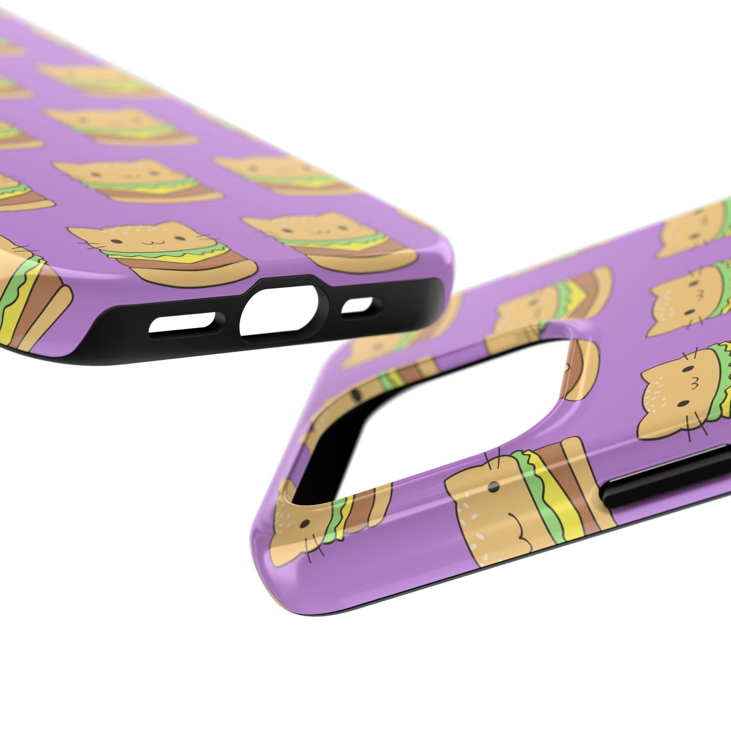 Kawaii Cat Burger Pattern Purple Background Cute Tough Phone Case | Food