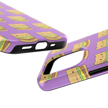 Kawaii Cat Burger Pattern Purple Background Cute Tough Phone Case | Food