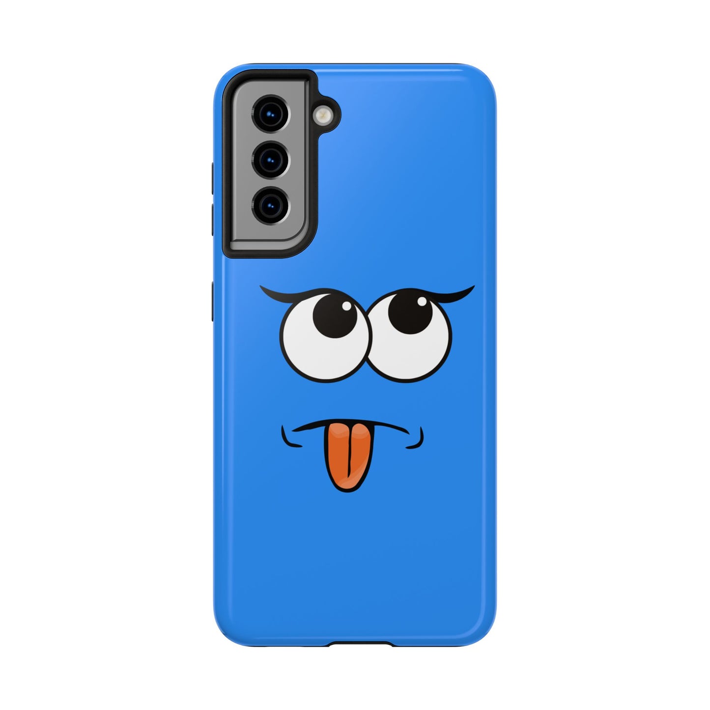 Silly Tongue Out Cartoon Face Blue Background Tough Phone Case | Funny
