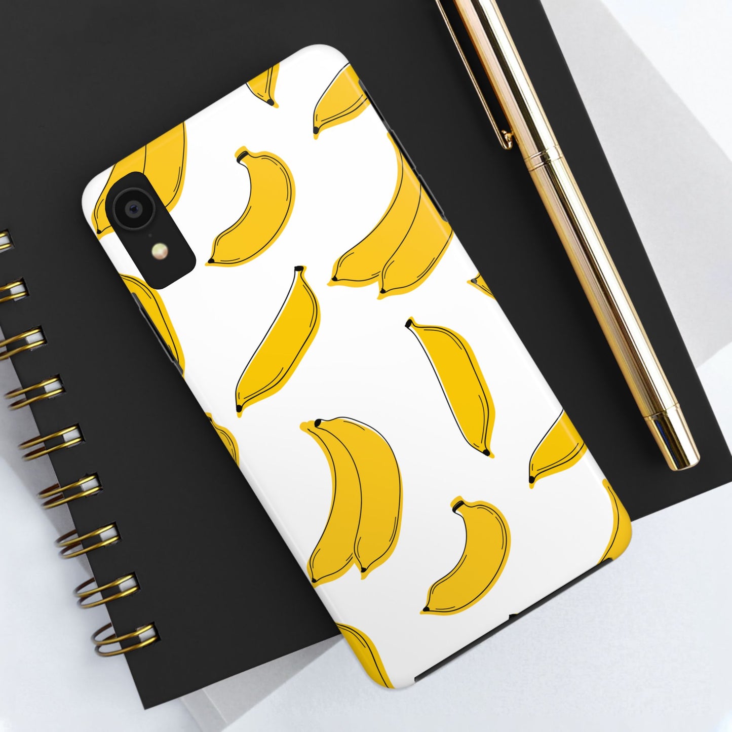 Bold Yellow Banana Pattern Minimal Line Art Tough Phone Case | Food