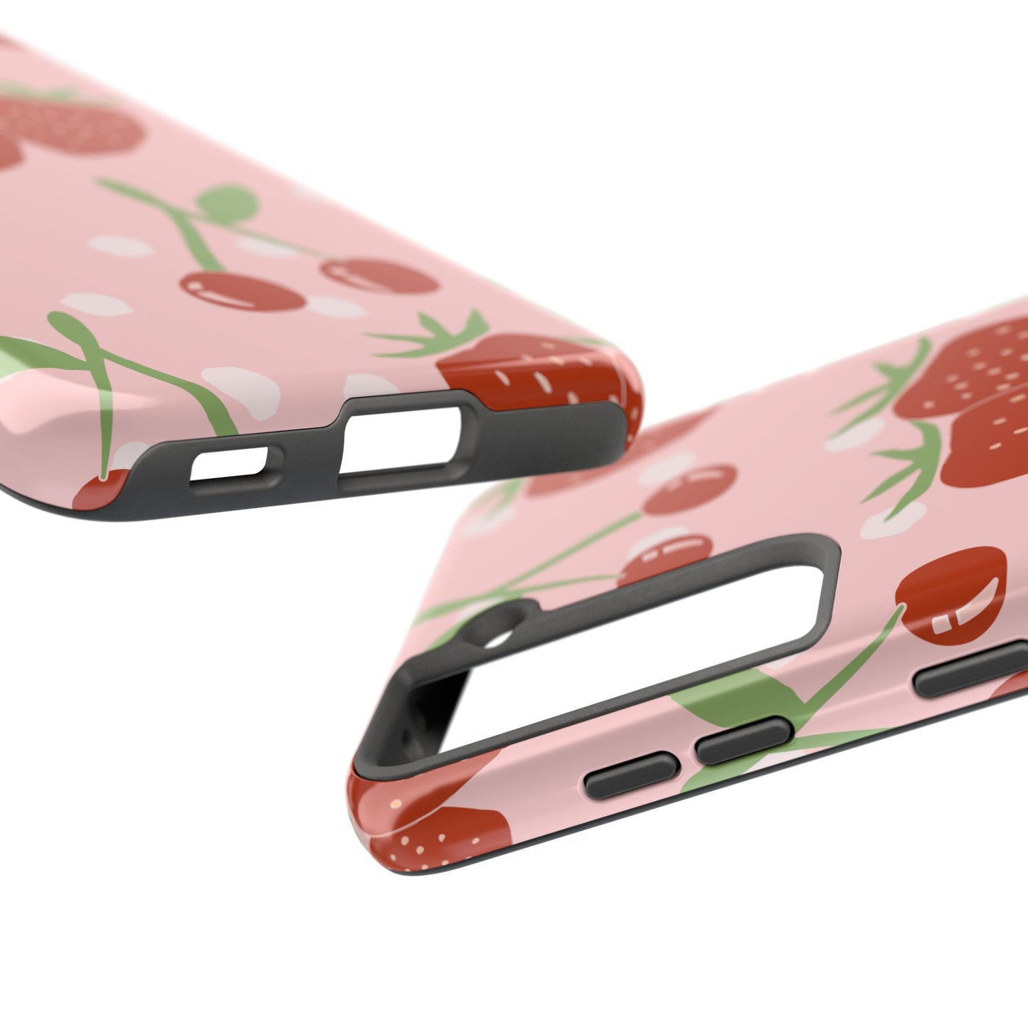 Cute Pink and Red Cherry and Strawberry Tough Phone Case | Food