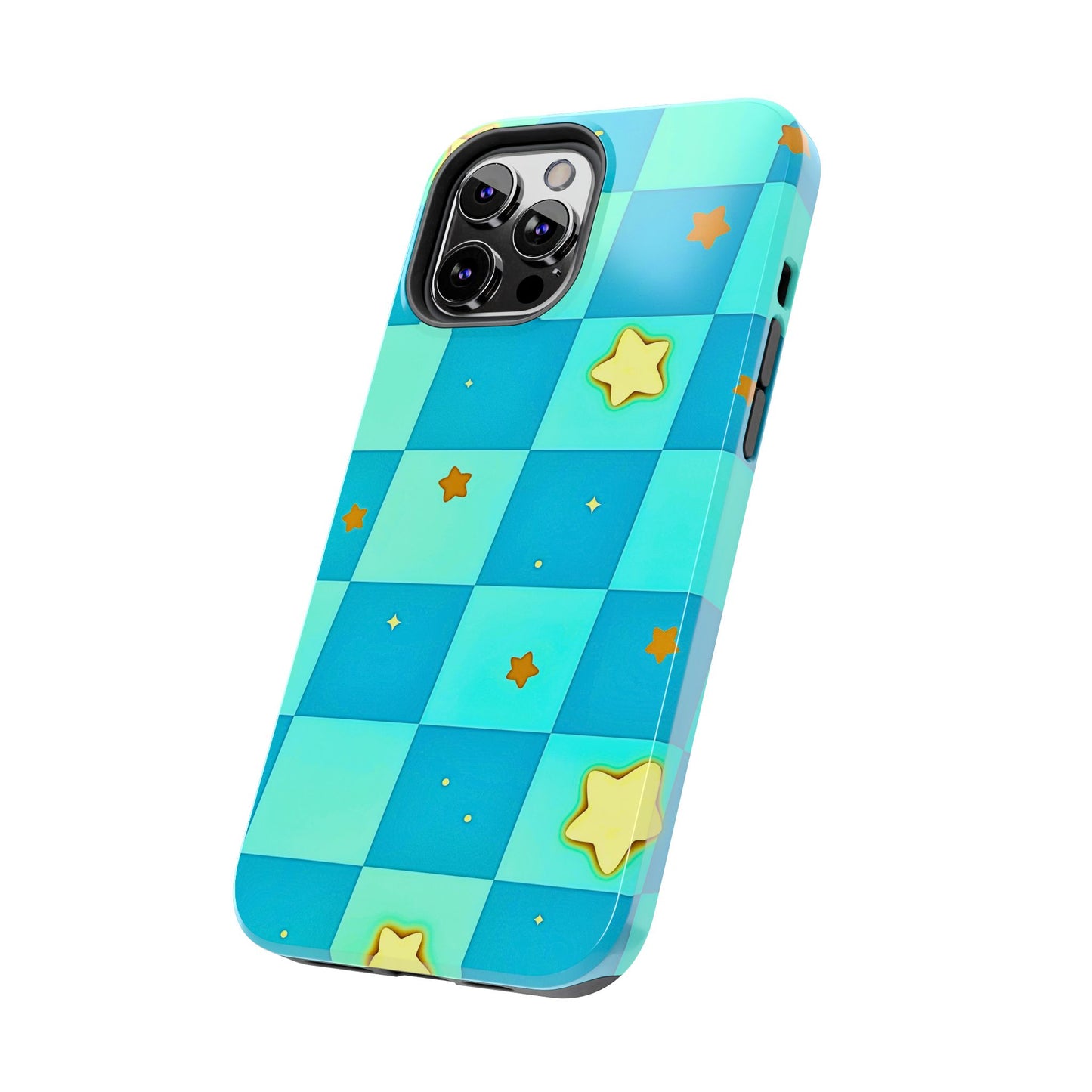 Vibrant Preppy Checkered Blue & Yellow Stars Tough Phone Case | Aesthetic