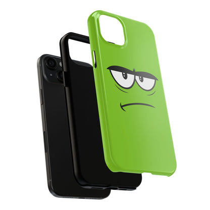 Grumpy Mood Face Green Background Funny Expression Tough Phone Case | Funny