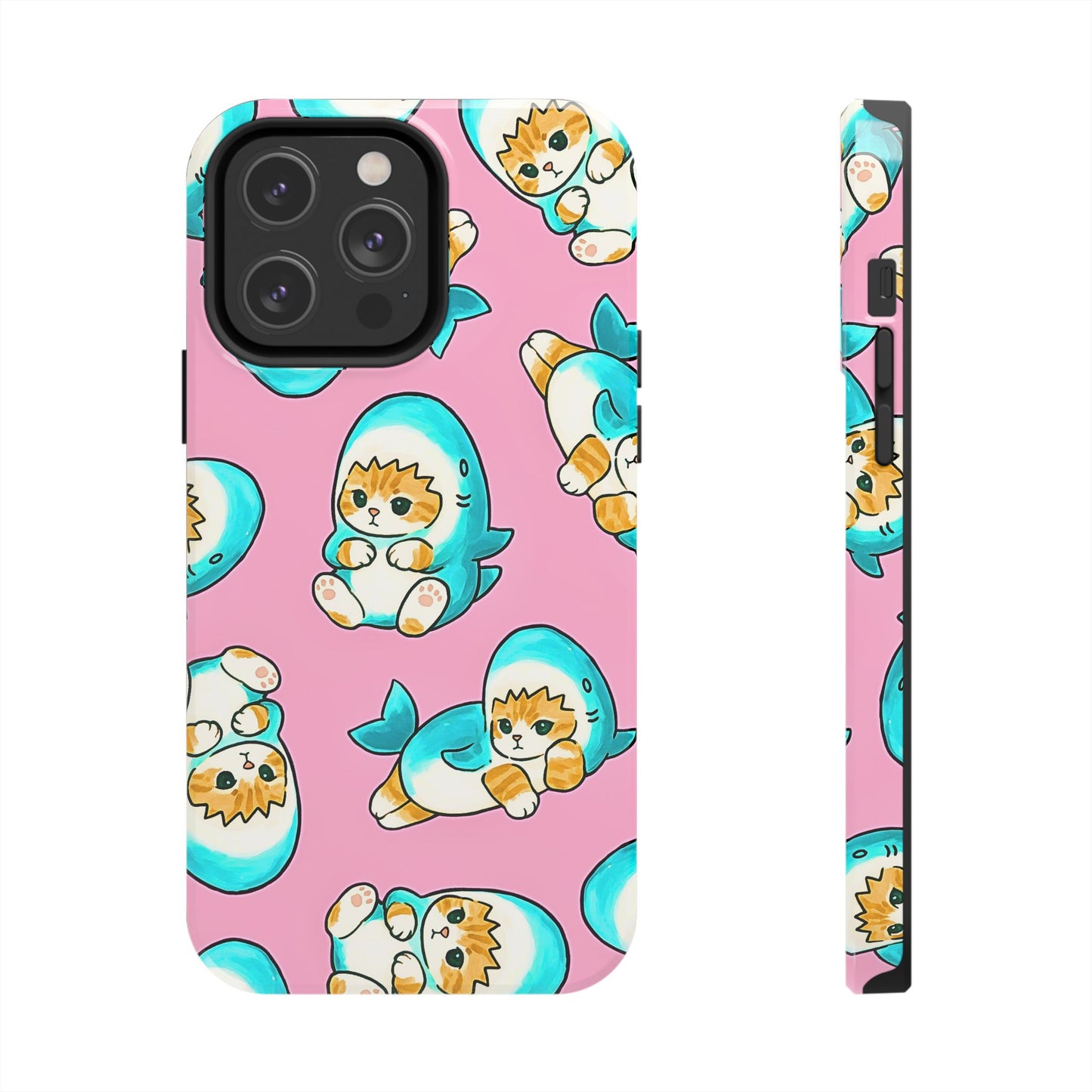 Pink Cute Shark Cats Pattern Tough Phone Case | Animals