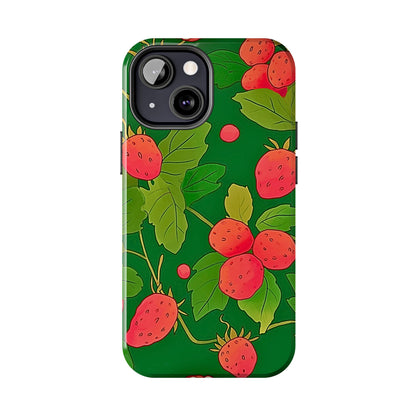 Dark Strawberry Pattern Preppy Tough Phone Case | Aesthetic