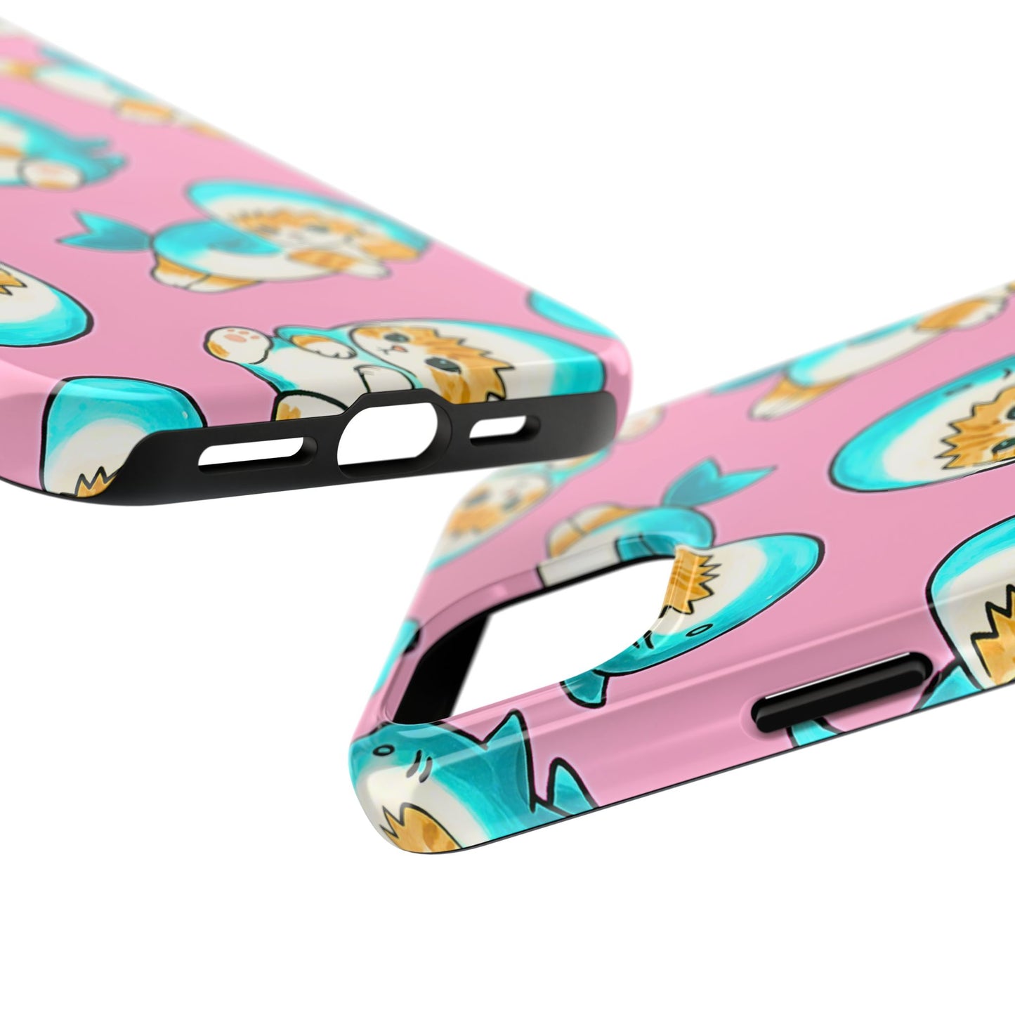 Pink Cute Shark Cats Pattern Tough Phone Case | Animals