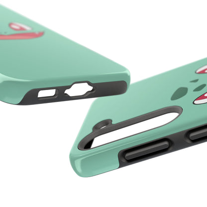 Green Leaf Dino Smile Red Eyes Cute Creature Tough Phone Case | Anime
