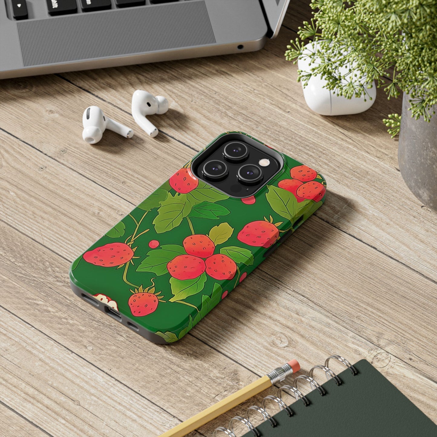 Dark Strawberry Pattern Preppy Tough Phone Case | Aesthetic