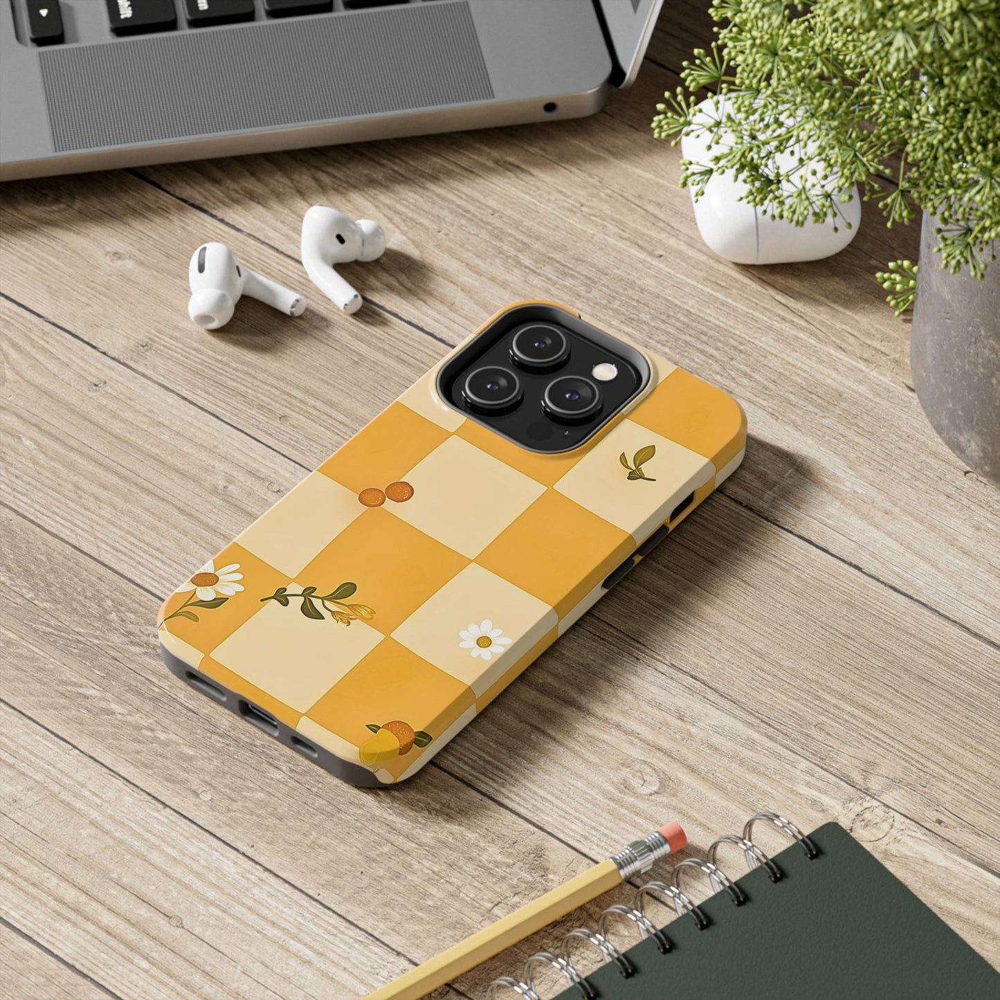 Yellow Checkered Preppy Daisies Tough Phone Case | Aesthetic