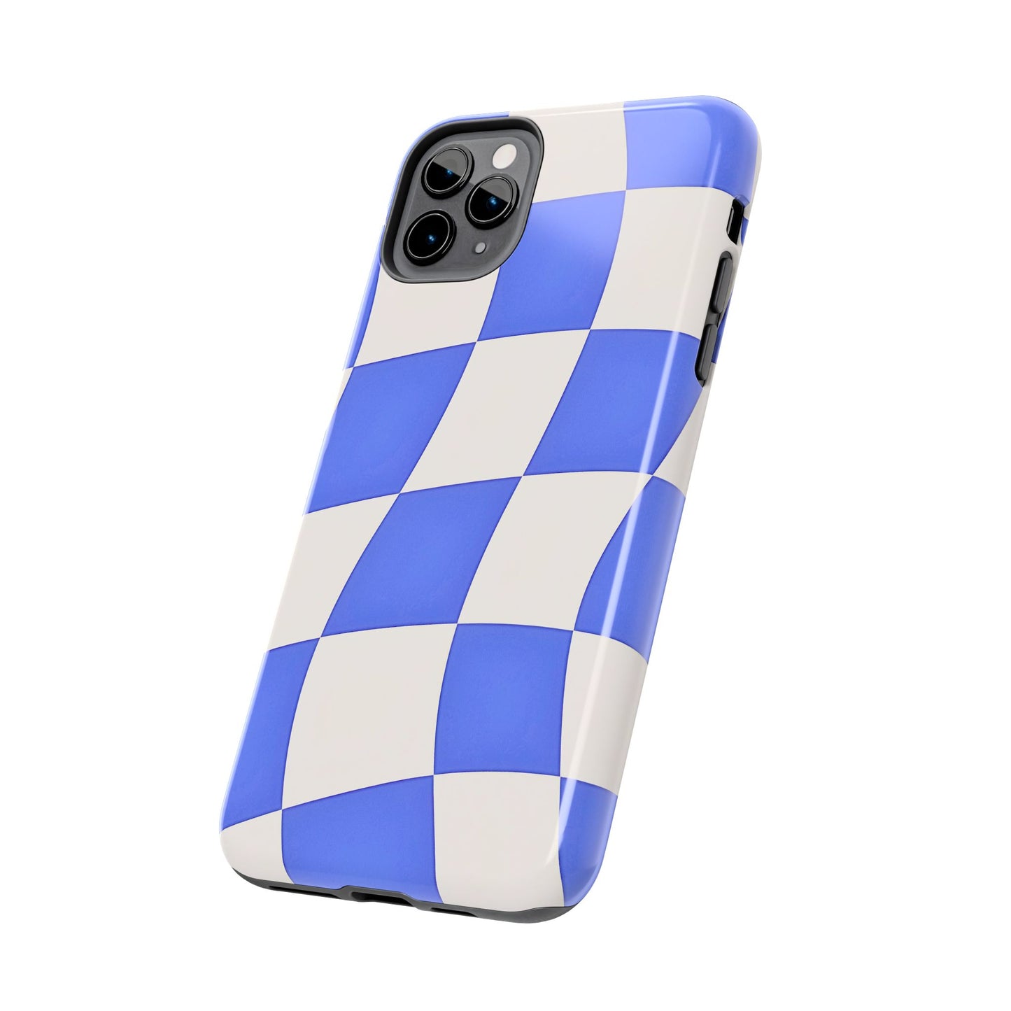 Funda resistente para teléfono con estampado ondulado de cuadros azules | Estética