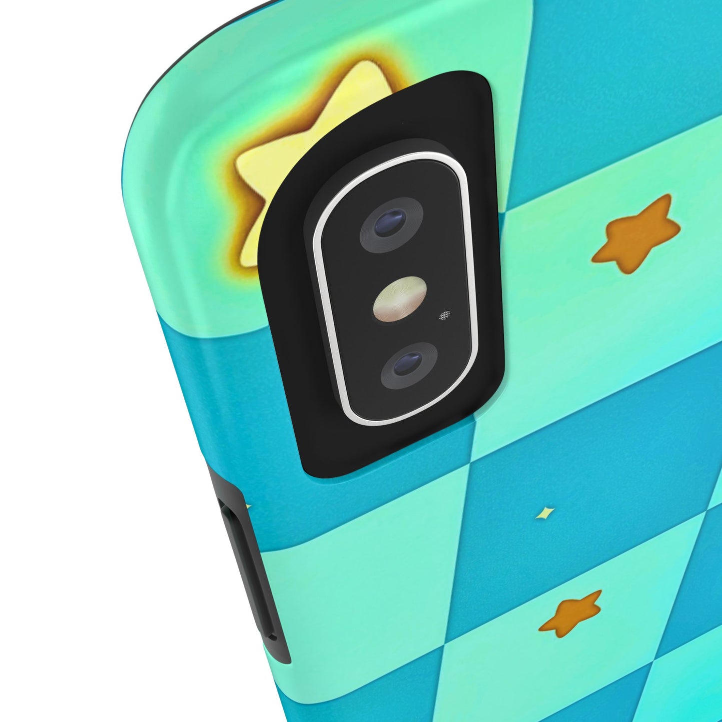 Vibrant Preppy Checkered Blue & Yellow Stars Tough Phone Case | Aesthetic