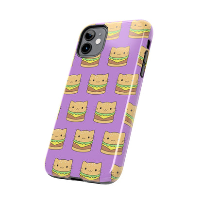 Kawaii Cat Burger Pattern Purple Background Cute Tough Phone Case | Food