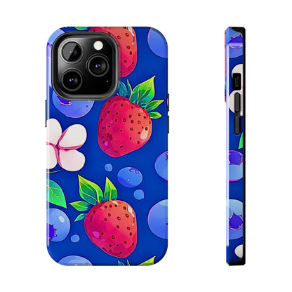 Cute Blueberry Strawberry Fruit Pattern Tough Phone Case | Aesthetic
