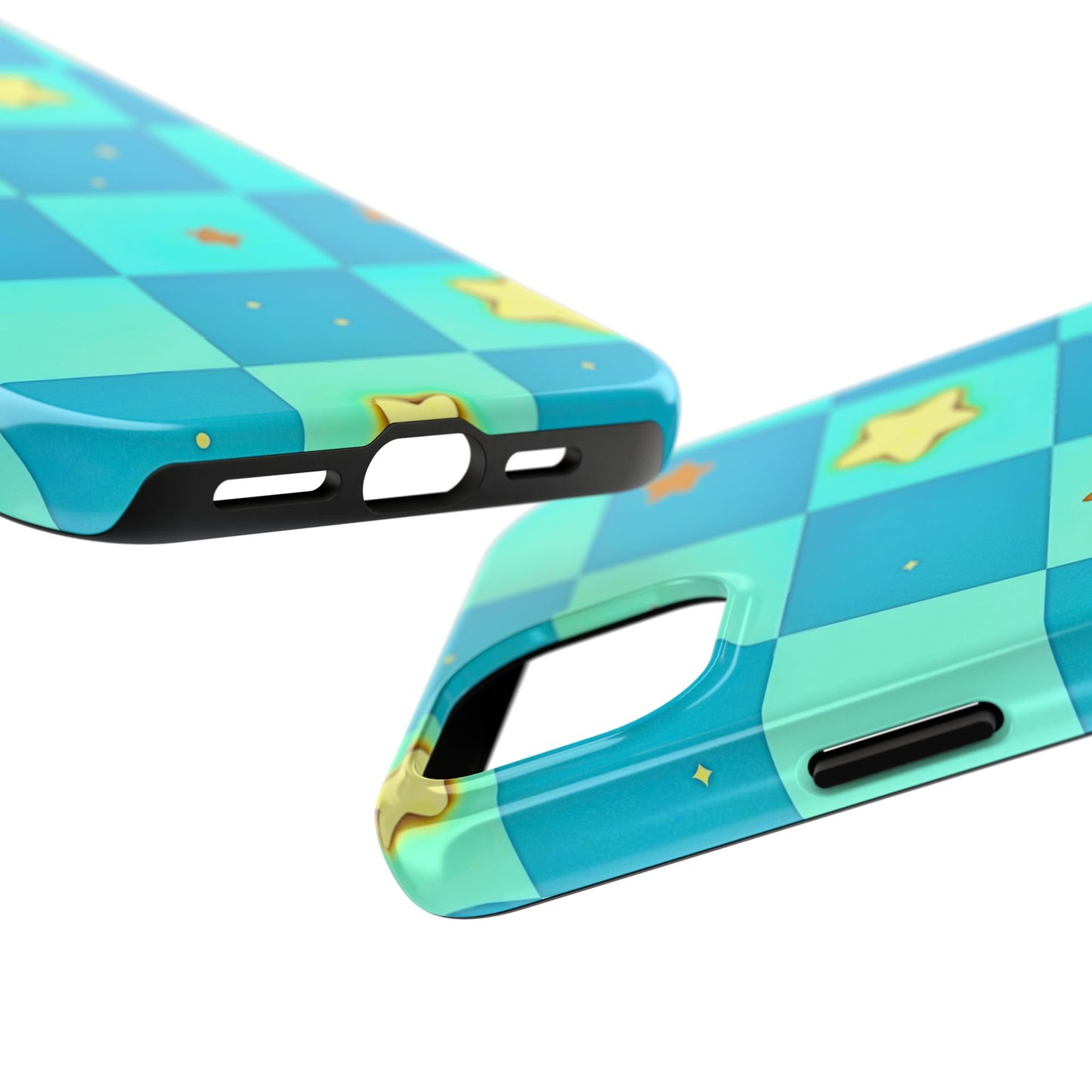 Vibrant Preppy Checkered Blue & Yellow Stars Tough Phone Case | Aesthetic