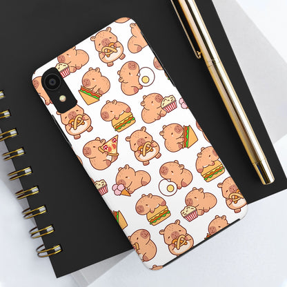 Cute Capybara Eating Pizza Ice Cream & Snacks Cartoon Food Tough Phone Case | Animals
