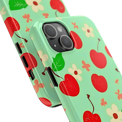 Cute Cherry Flower Pattern Mint Tough Phone Case | Aesthetic