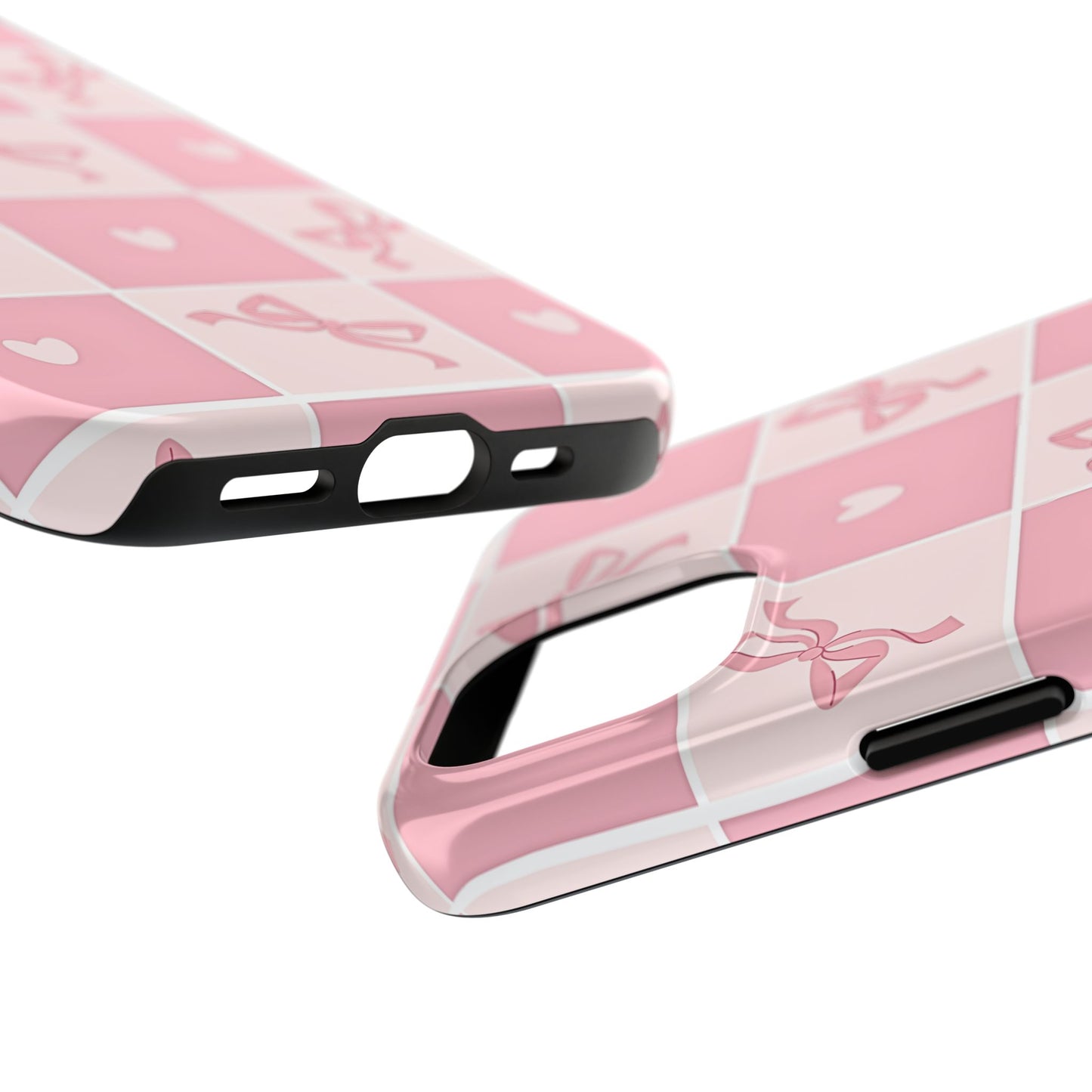 Girly Pink Bow and Heart Grid Pastel Tough Phone Case | Aesthetic